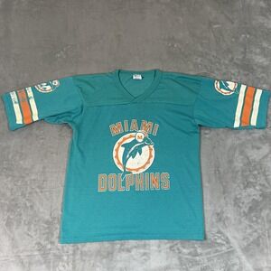 Vintage Miami Dolphins Shirt V Neck Mens Large Green NFL Football Made In USA